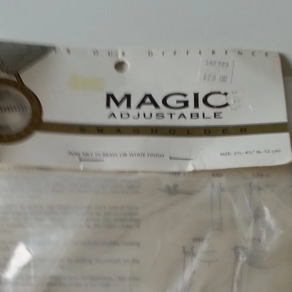 Unused White metal adjustable curtain swag holders